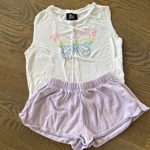 Flowers By Zoe White Butterfly Tank with Lavender Shorts Set